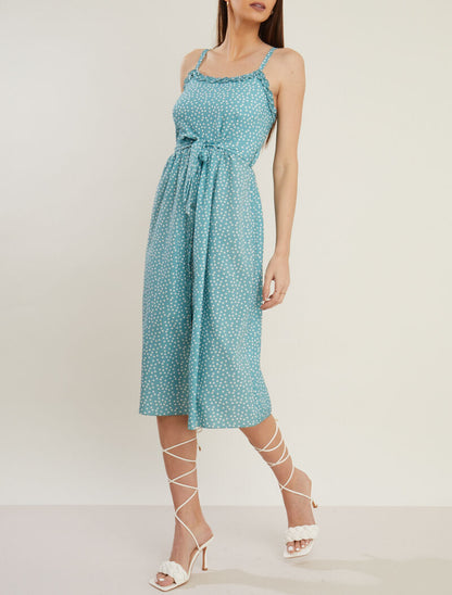 Robe longue à pois - turquoise - 4