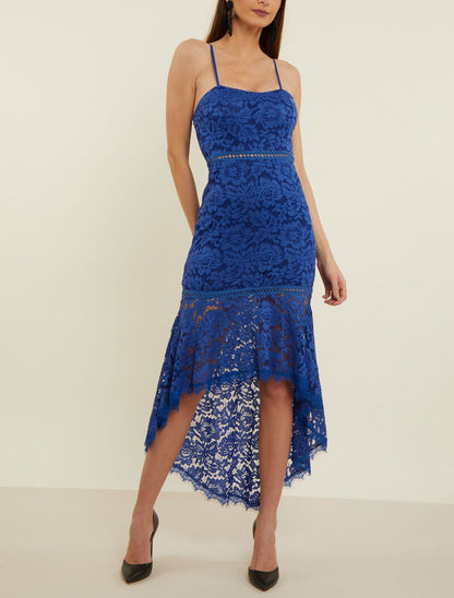 Robe sirène en dentelle - bleu roi - 4
