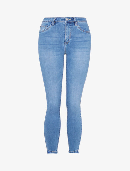 Jean 7/8 a bordi effetto ritagli. - blu denim