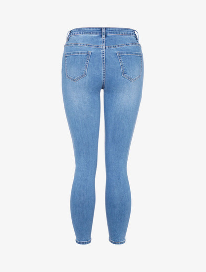 Jean 7/8 a bordi effetto ritagli. - blu denim