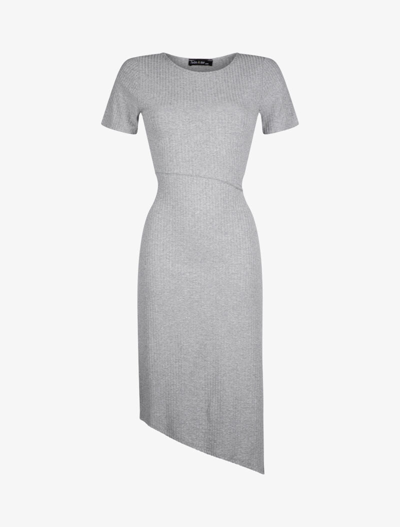 Robe côtelée ceinturée - gris clair - 1