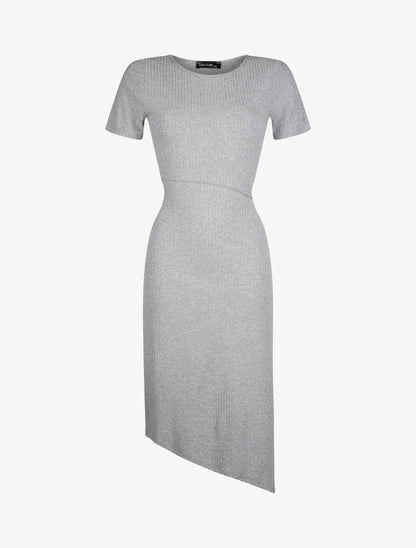Robe côtelée ceinturée - gris clair - 1