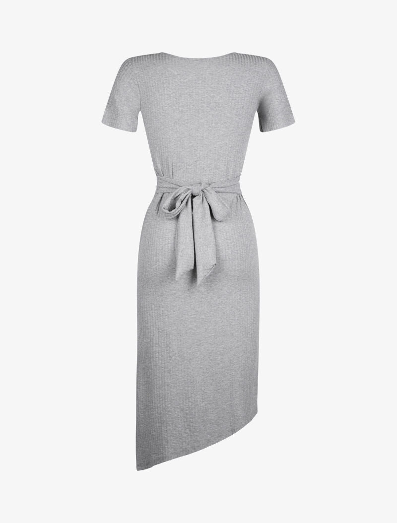 Robe côtelée ceinturée - gris clair - 2