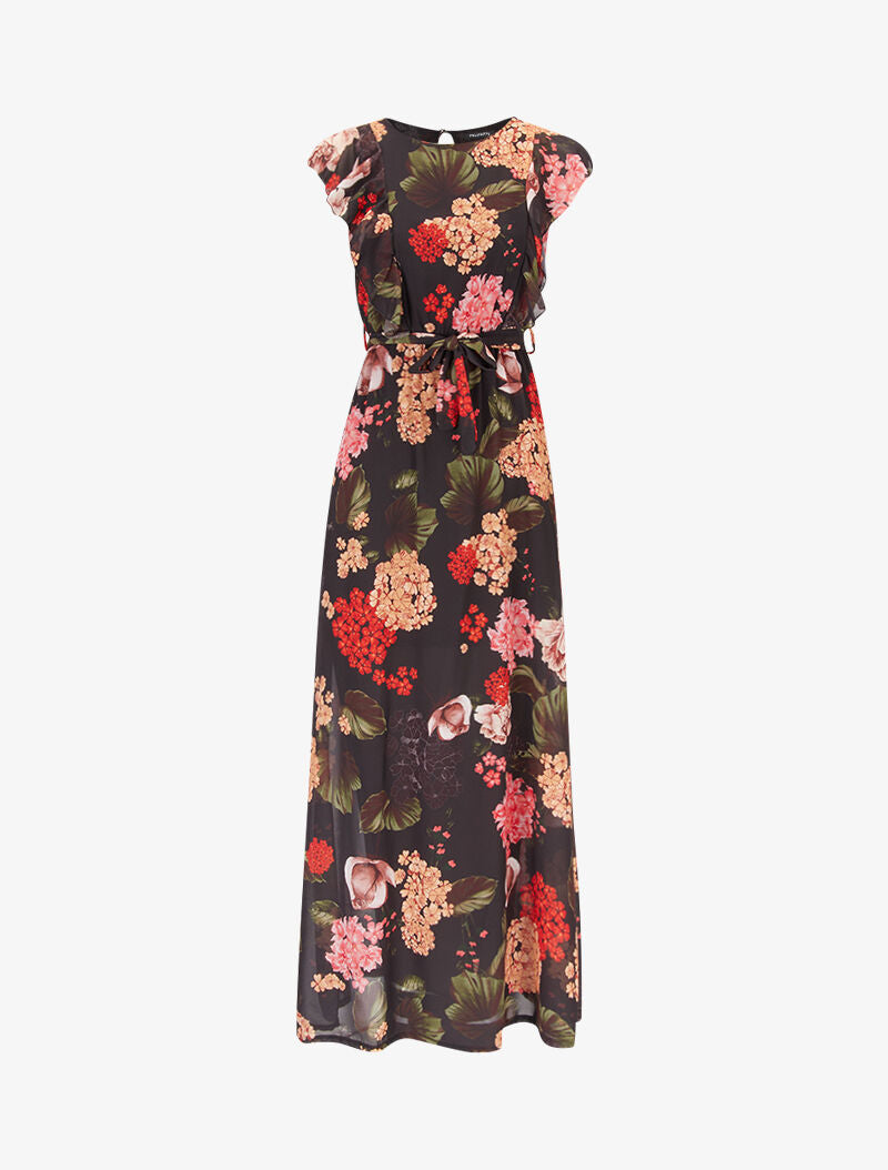 Robe fleurie à buste volanté - noir - 3