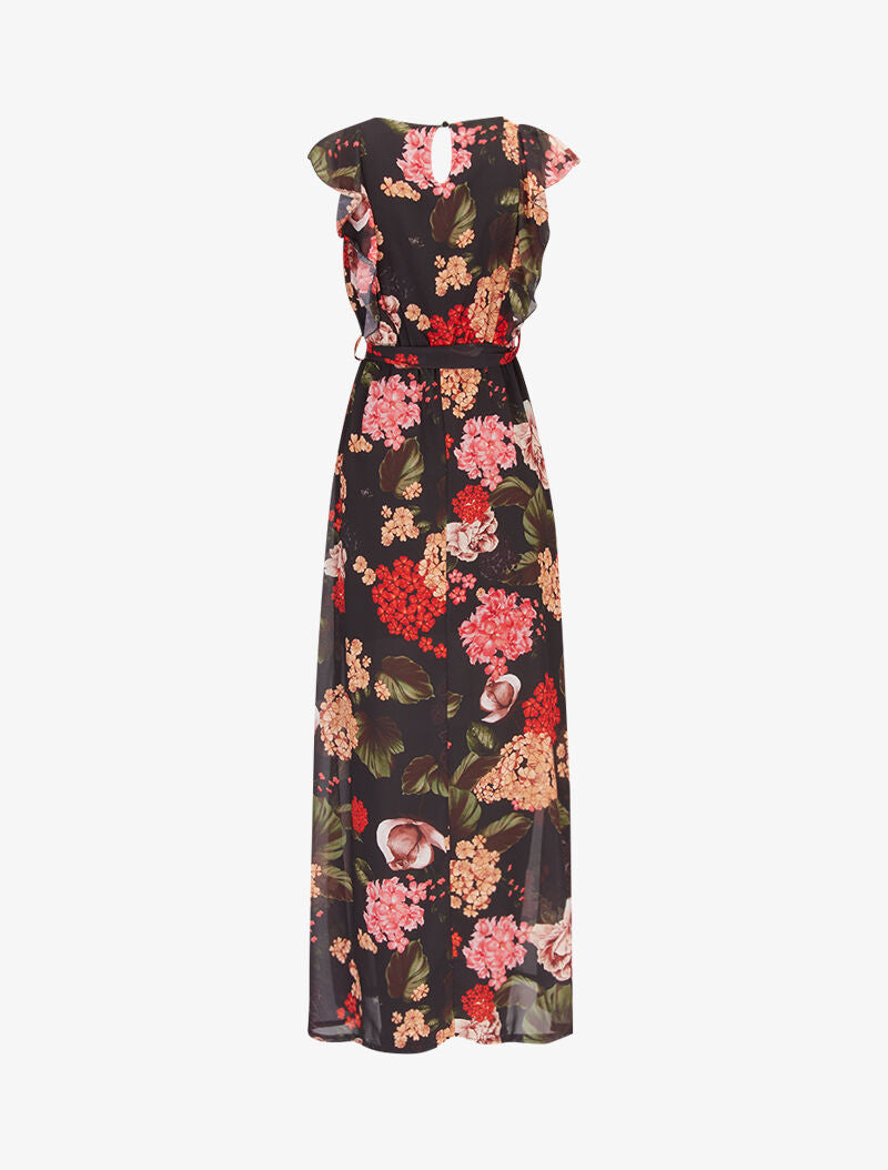 Robe fleurie à buste volanté - noir - 2
