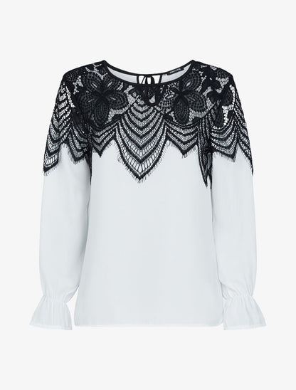 Blouse à empiècement dentelle - ecru - 3