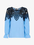 Blouse à empiècement dentelle - bleu ciel - 1