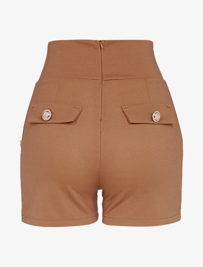 Mini short à boutons décoratifs - camel - 3