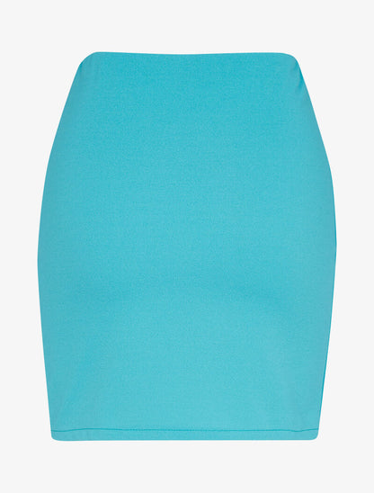 Mini jupe fendue à détail chaîne - turquoise - 2
