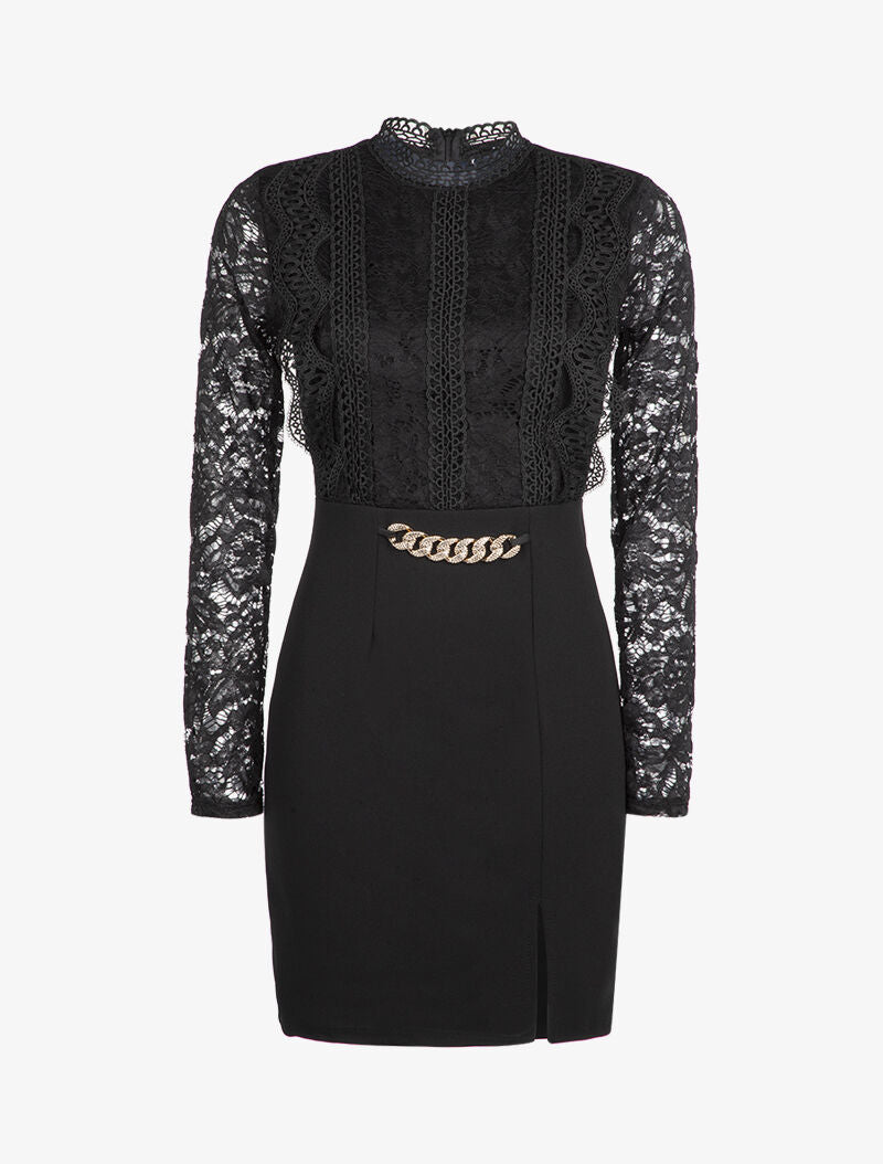 Robe à buste crochet et manches dentelle - noir - 3