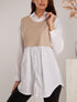Chemise à empiècement simili - beige - 1