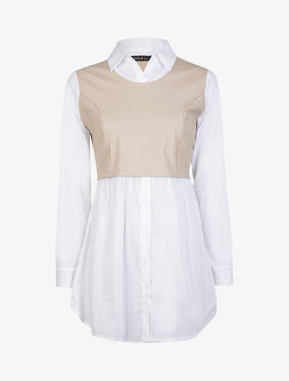 Chemise à empiècement simili - beige - 2
