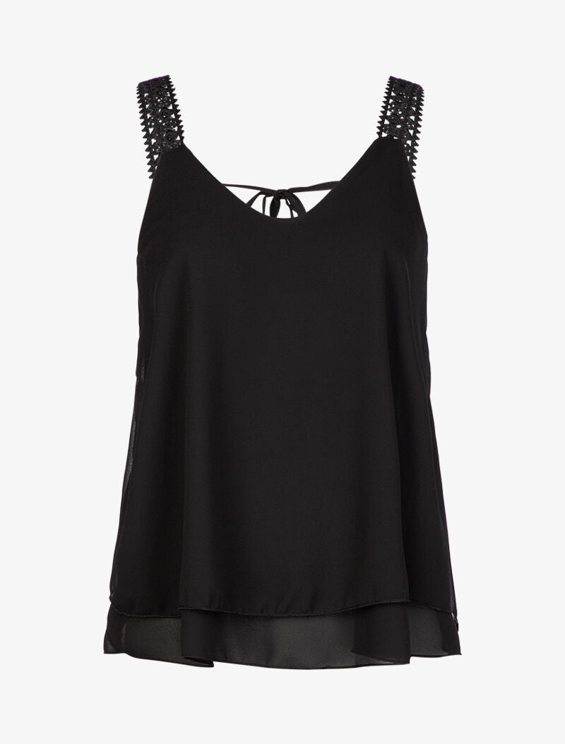 Top en voile à bretelles crochet - noir - 3