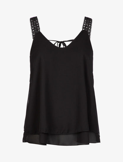 Top en voile à bretelles crochet - noir - 3