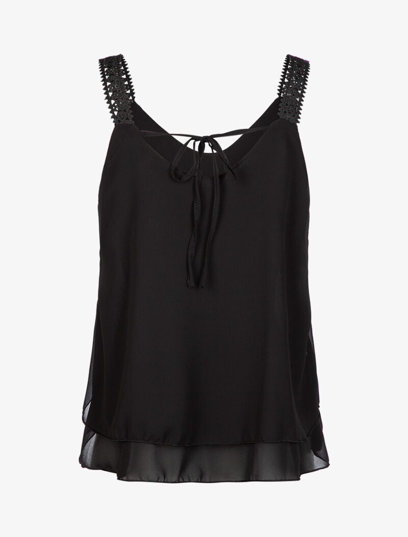 Top en voile à bretelles crochet - noir - 2