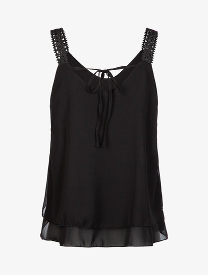 Top en voile à bretelles crochet - noir - 2