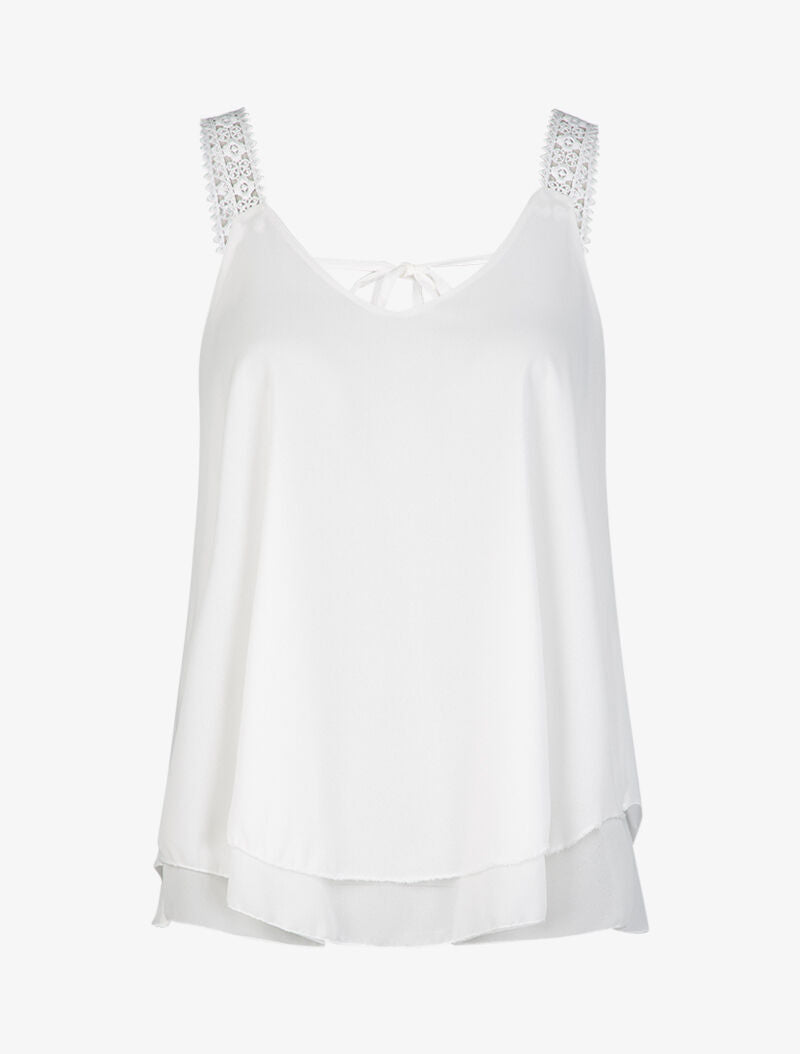 Top en voile à bretelles crochet - blanc - 1