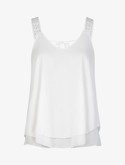 Top en voile à bretelles crochet - blanc - 1