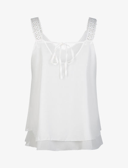 Top en voile à bretelles crochet - blanc - 2