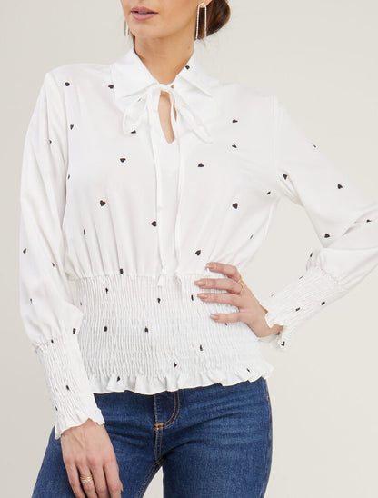 Crop top à imprimé coeurs - ecru - 1