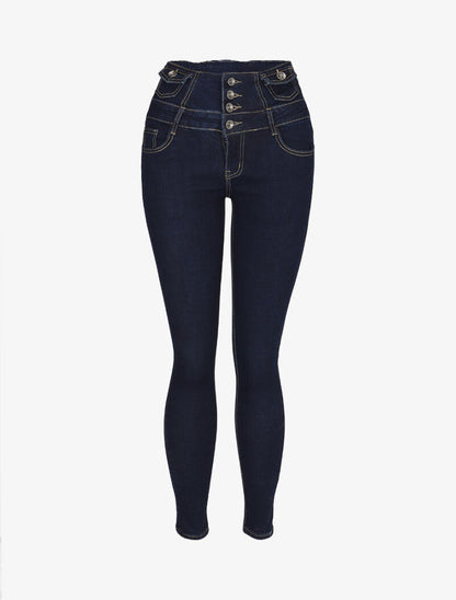 Jean à taille empire à poches - denim foncé - 3