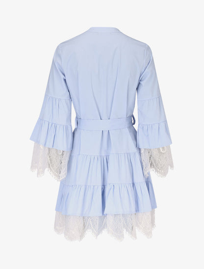 Robe trapèze à volants et dentelle - bleu ciel - 2