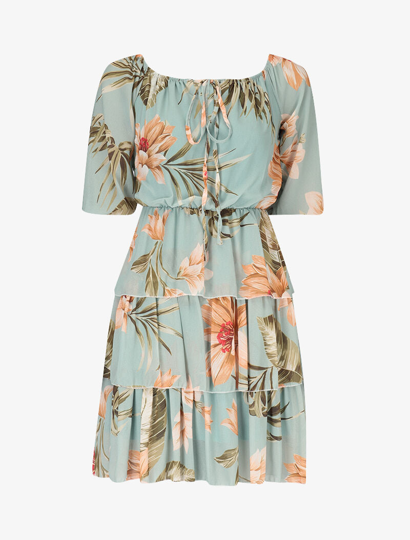 Robe volantée à imprimé floral - vert d&
