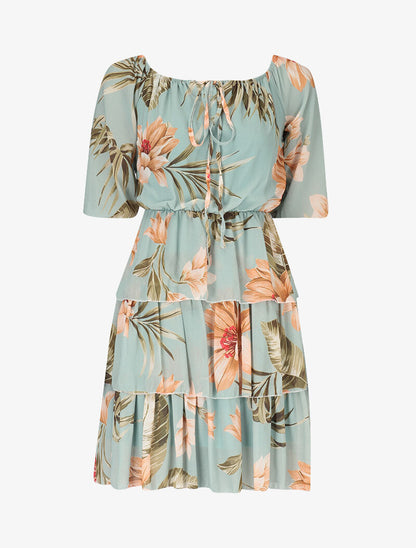 Robe volantée à imprimé floral - vert d&