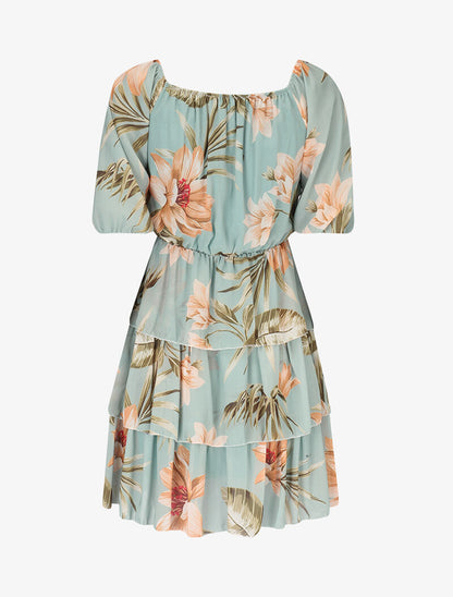 Robe volantée à imprimé floral - vert d&