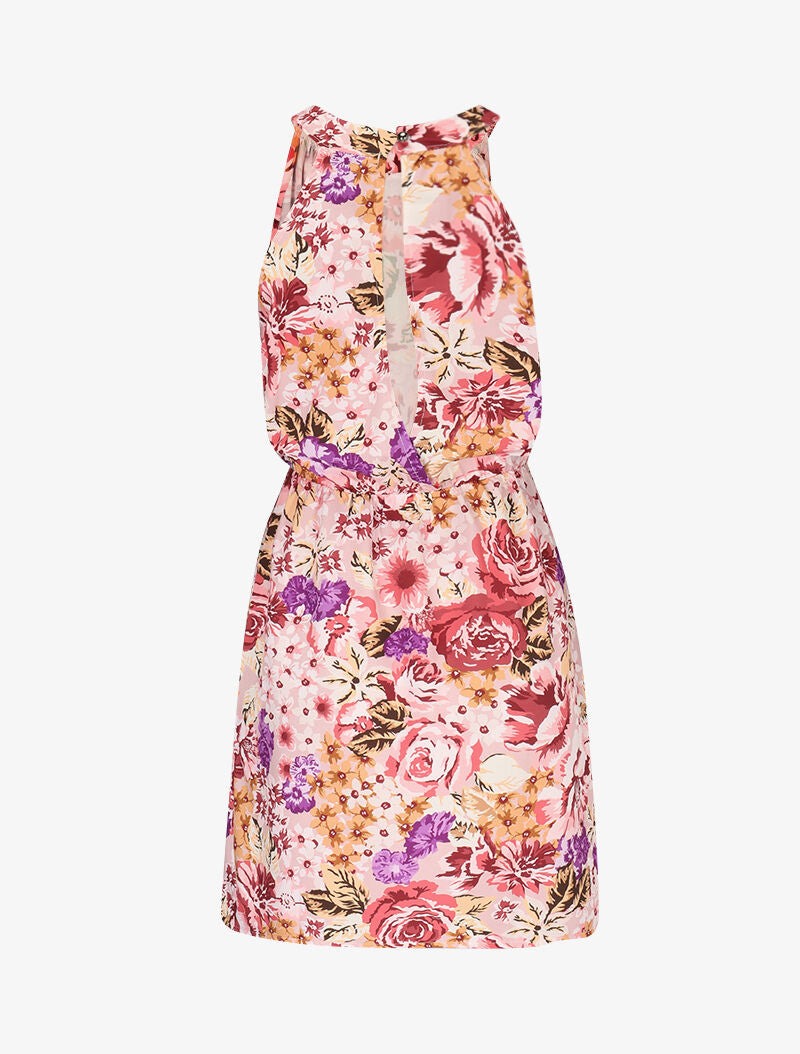 Robe fleurie à col américain - rose - 2