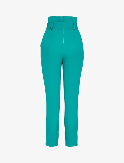 Pantaloni 7/8 a vita alta con cintura. - turchese