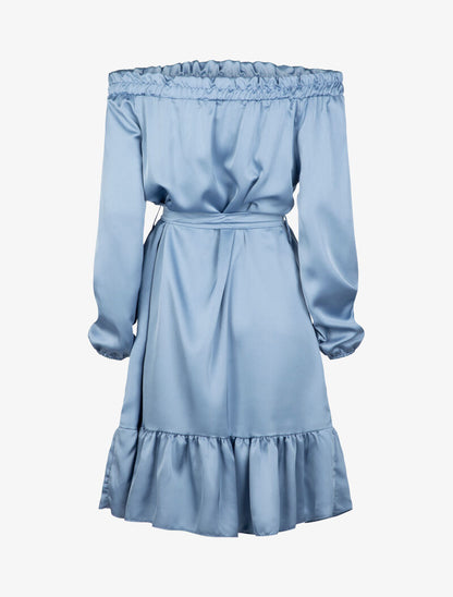 Robe satinée à bord volanté - bleu charrette - 2