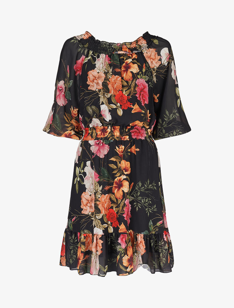 Robe à col bardot et imprimés - noir - 3