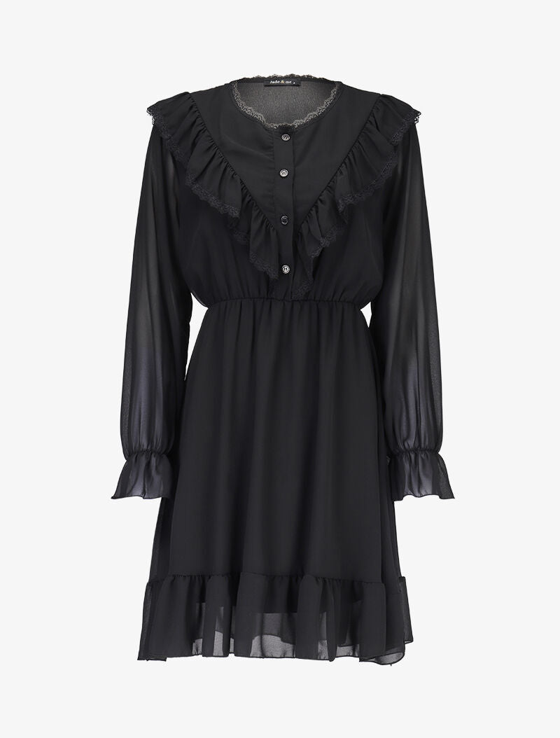 Robe en voile et dentelle - noir - 1