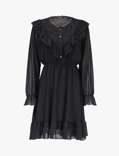 Robe en voile et dentelle - noir - 1