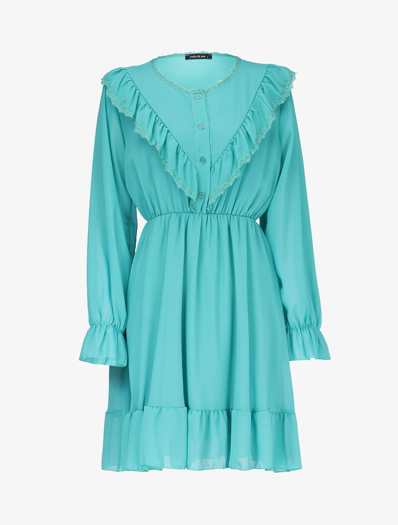 Robe en voile et dentelle - turquoise - 3