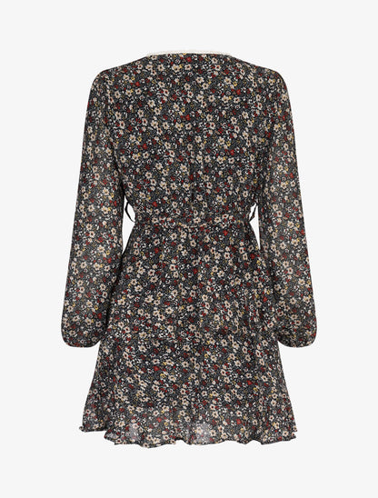 Robe courte à volants superposés imprimé fleuri - noir - 3