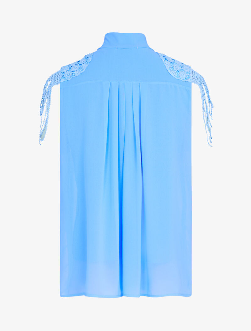 Top à épaules en crochet stylisé - bleu ciel - 2