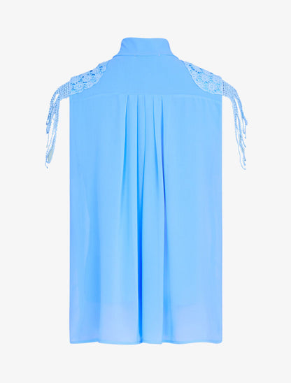 Top à épaules en crochet stylisé - bleu ciel - 2