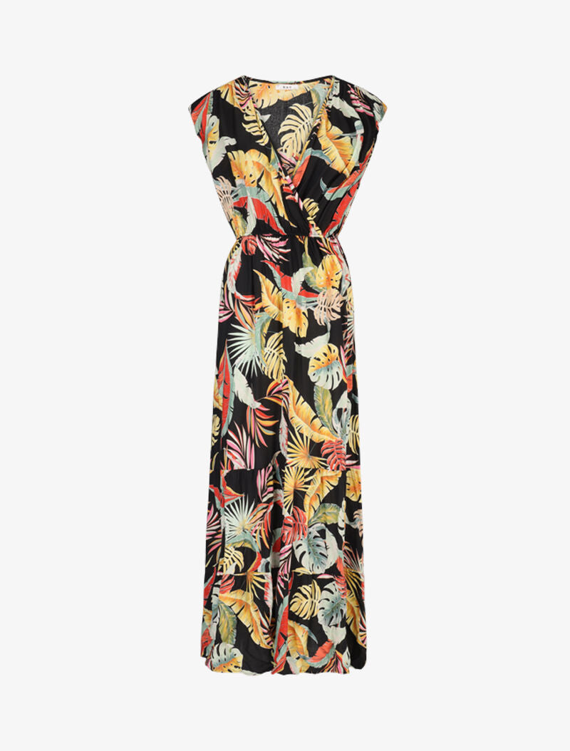 Robe à emmanchures volantées imprimé tropical - noir - 1