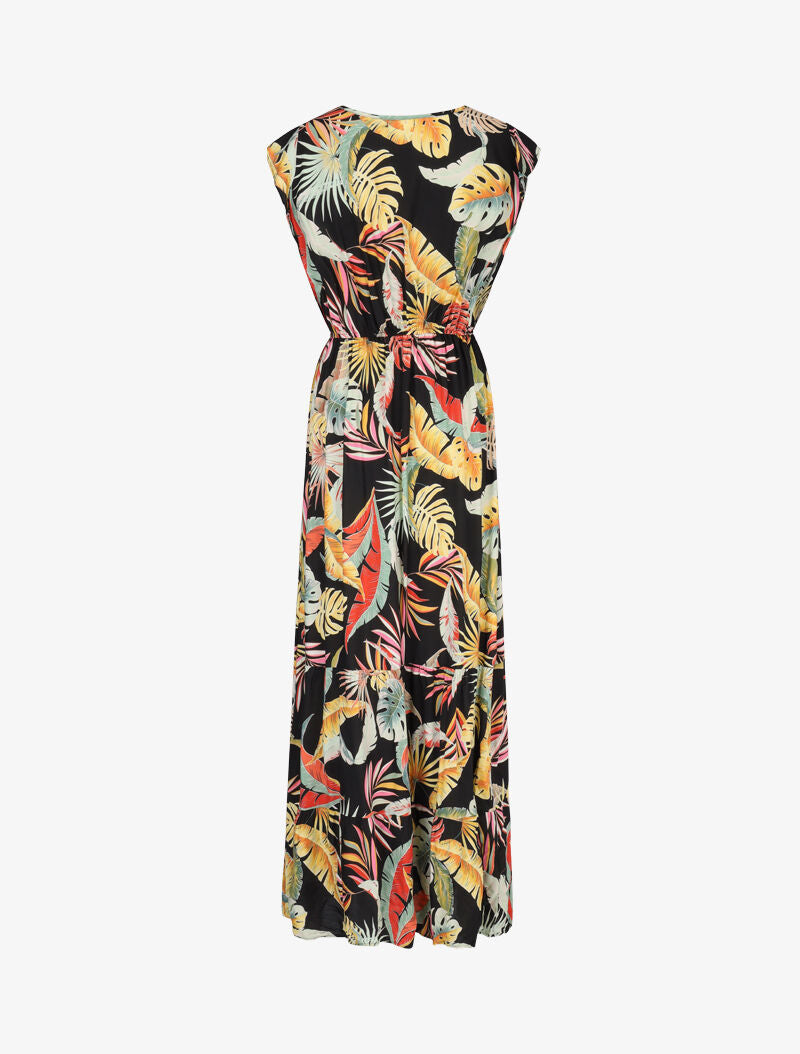 Robe à emmanchures volantées imprimé tropical - noir - 2
