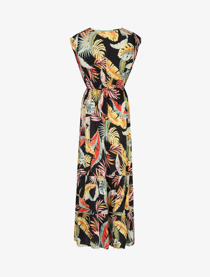 Robe à emmanchures volantées imprimé tropical - noir - 2