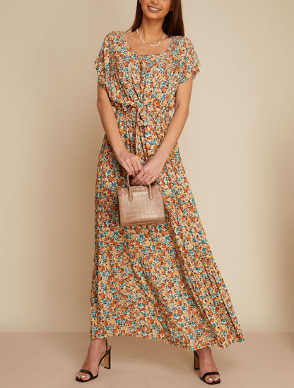 Robe à col bateau imprimé fleuris - beige - 1