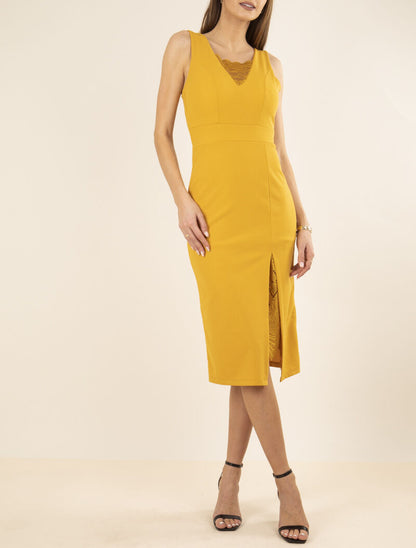 Robe à empiècements dentelle - jaune - 4