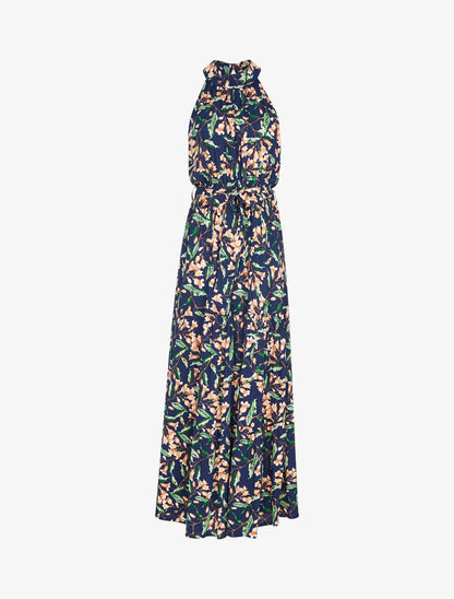 Robe à col americain et imprimé floral - marine - 1