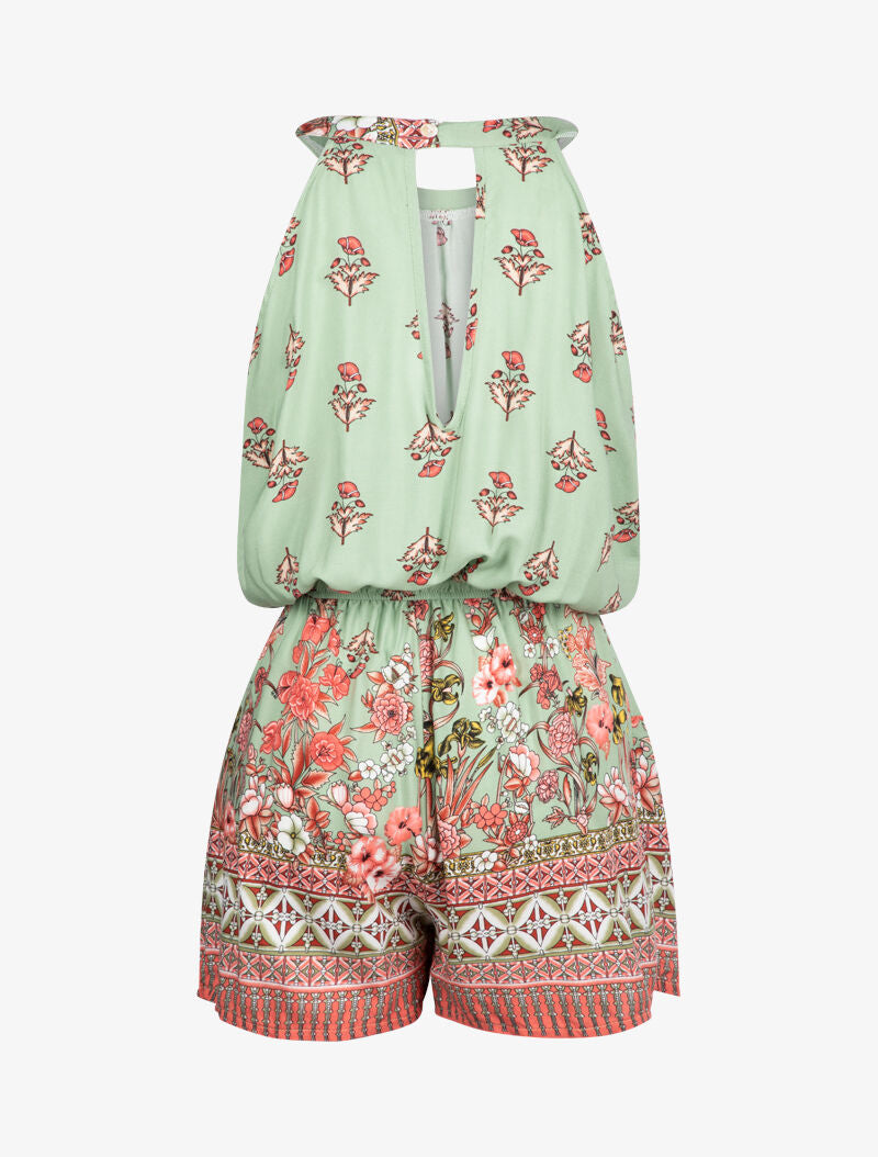 Combishort à imprimés floral et graphique - vert - 2