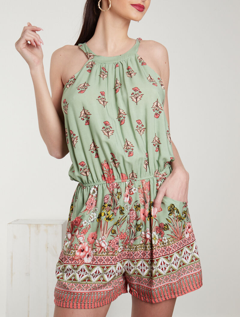 Combishort à imprimés floral et graphique - vert - 3
