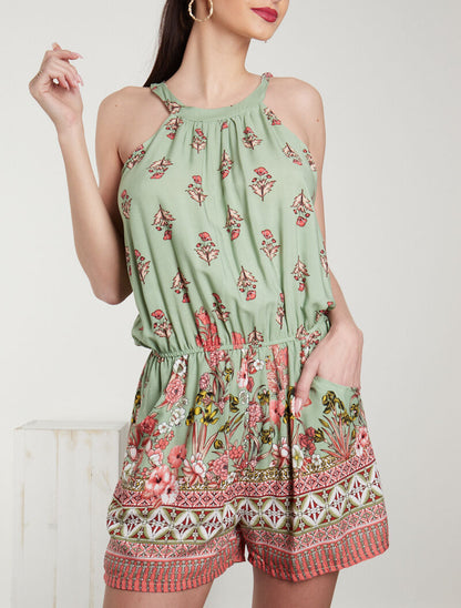 Combishort à imprimés floral et graphique - vert - 3