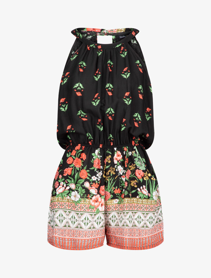 Combishort à imprimés floral et graphique - noir - 1