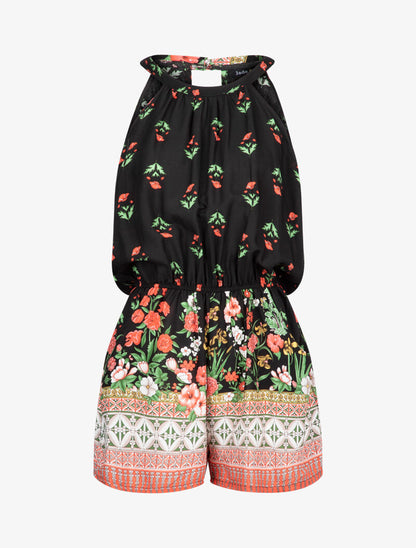 Combishort à imprimés floral et graphique - noir - 1